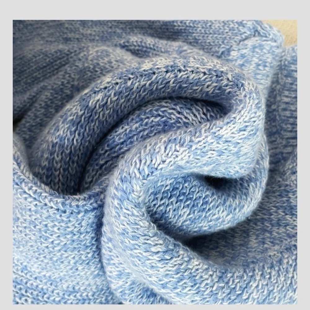 Talbots Shaker Stitch Sweater Pima Cotton Marled Blue Crew Neck Size Small
